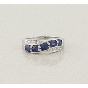 Sterling Silver Natural Blue Sapphire Band Ring Size 7